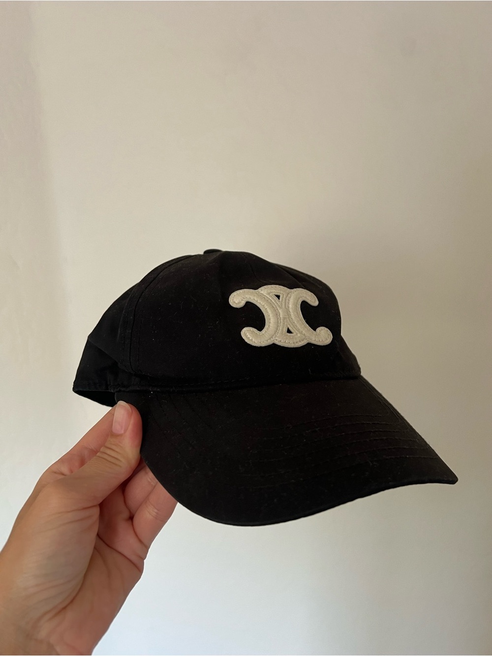 Celine Triomphe black baseball cap hat with embroidered logo